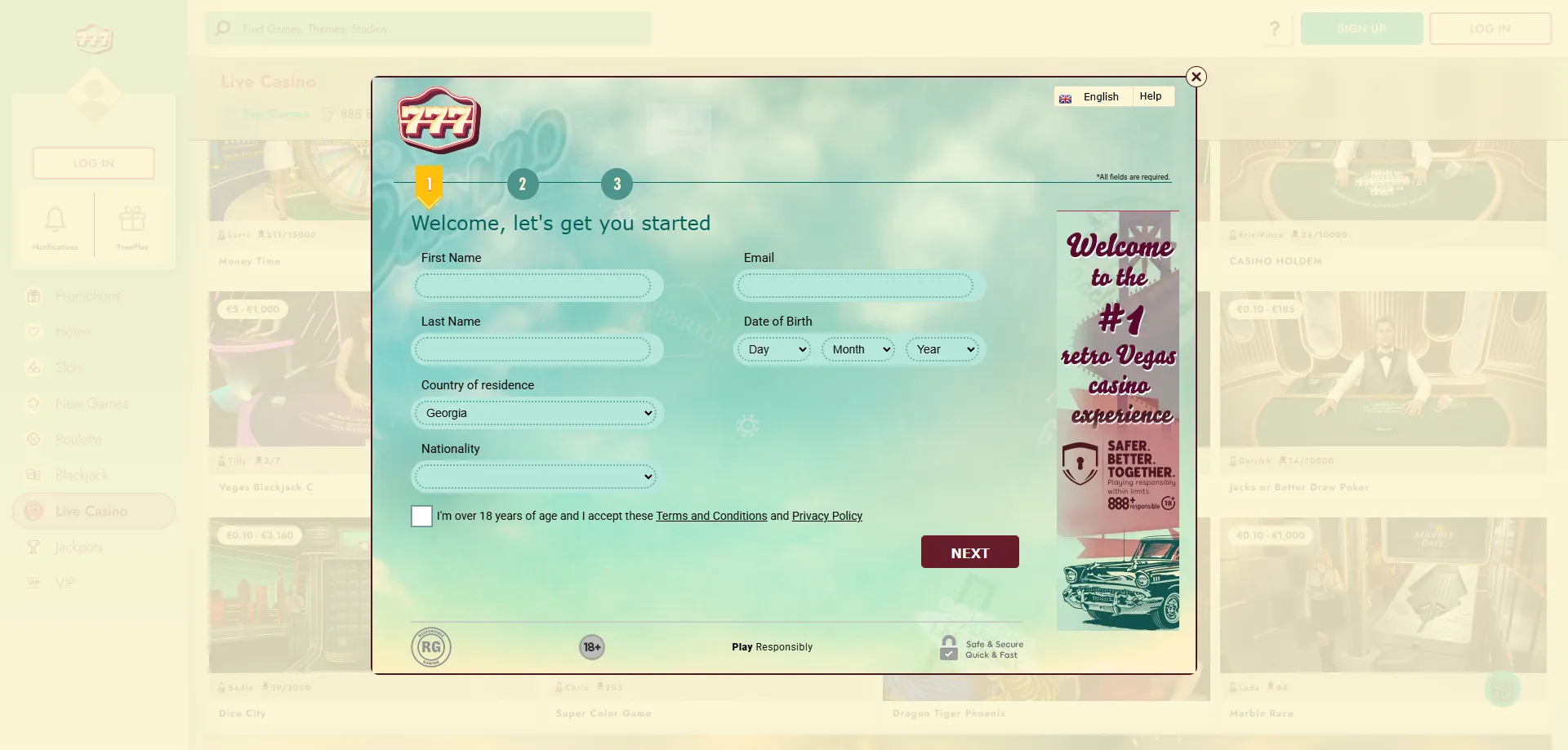 777 Casino registration — how to enter your promo code